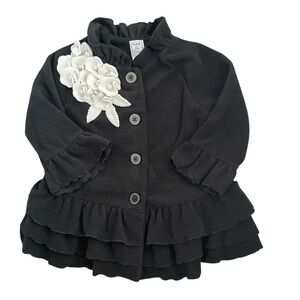 Mack & Co. Girls Luxury Black Fleece Coat with White Applique Flowers …